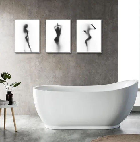 Miniatura 5 de Arte de pared para decoración de baño, 3 piezas, arte de pared en blanco y negro, pósteres sexys, impresión en lienzo, pintura de silueta nebulosa