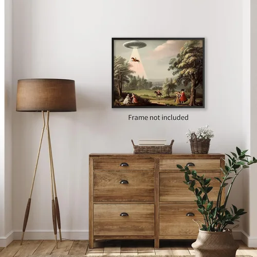 Miniatura 6 de Haitunone Arte de pared divertido y alucinógeno en forma de OVNI, póster único victoriano, paisaje en óleo sobre lienzo, impresiones para decoración