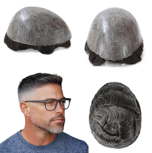 Miniatura 24 de HAIR NATURE Sistemas de reemplazo de cabello humano Toupee para hombre, 0.005 in, piel de polietileno inyectada, pelucas reales para hombres