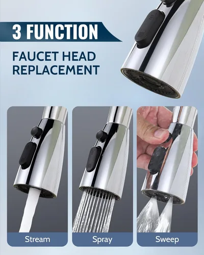 Miniatura 6 de Repuesto de cabezal de grifo de cocina: cabezal rociador de acero inoxidable, 3 modos de boquilla de pulverización extraíble con 9 adaptadores