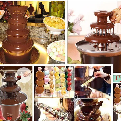 Miniatura 2 de Máquina de fuente de chocolate con cubierta antipolvo de acrílico transparente de plástico con control de temperatura, máquina de cascada de 4