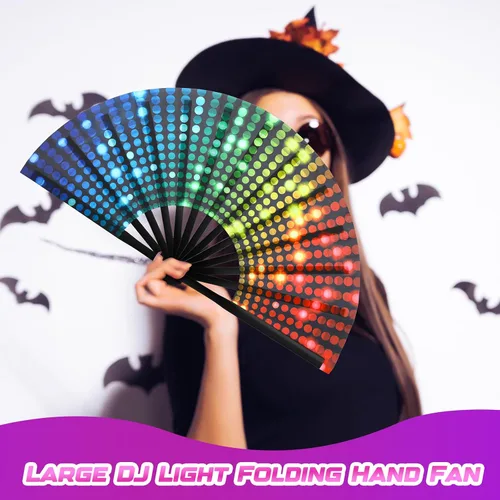 Miniatura 5 de Geetery Abanico grande plegable para rave para mujeres/hombres, fiesta de carnaval, arco iris, patrón de lentejuelas, orgullo, ventilador de mano