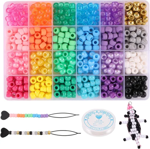 Miss Rabbit Cuentas de pony de 24 colores para la fabricación de joyas, cuentas de pelo para trenzas con cuentas de pelo, kit de pulseras Kandi
