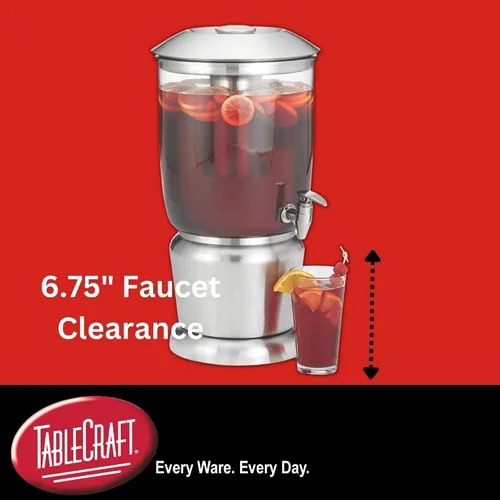 Miniatura 6 de TableCraft 75 Dispensador de bebidas de lujo de 2.5 galones con infusor de frutas y soporte, Tritan y acero inoxidable cepillado, dispensador