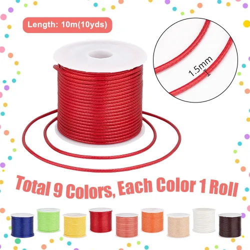 Miniatura 2 de PH PandaHall 9 colores, 11 yardas/rollo de 0.059 in de poliéster encerado, hilo de hilo de cuentas para pulseras, collares, joyas, manualidades