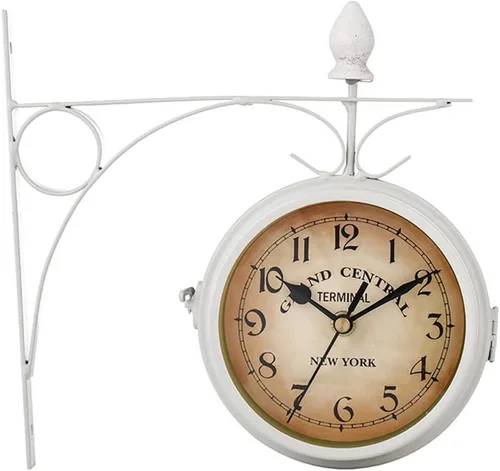 Eforcase Reloj de pared retro de doble cara, estación de reloj de pared de doble cara, reloj colgante de esfera retro, reloj decorativo de cuarzo