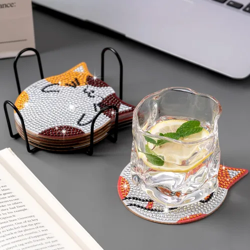 Miniatura 5 de handlish 6 piezas de bonitos posavasos de arte de diamantes con soporte, juego de arte de pintura de diamantes para adultos y niños, arte