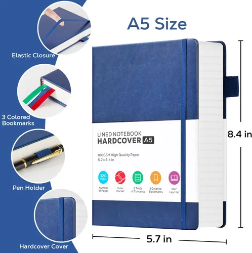 Miniatura 2 de FOCUS DAY Cuaderno Grueso en Formato Diario, Cuadernos de Cuero A5 con 320 Páginas de Papel Rayado para la Universidad, Cuaderno Diario de Tapa Dura