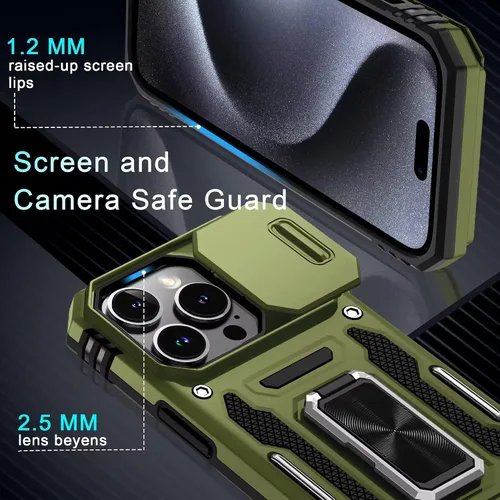 Miniatura 222 de DEERLAMN Funda para iPhone Xs Max con funda deslizante para cámara + protector de pantalla, soporte giratorio de anillo de grado militar a prueba