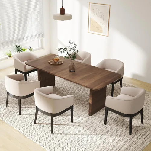 Miniatura 7 de RIVOVA Juego de 2 Sillas de Comedor Beige de Mediados de Siglo Modernas Sillas de Comedor Tapizadas en Lino Sillas de Cocina y Comedor con Respaldo