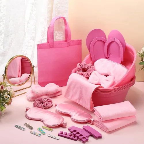 Miniatura 4 de Thiccywoov 54 piezas de suministros de fiesta de spa para niñas, regalos de fiesta de spa, 6 lavabos, 6 bolsas de mano, 6 toallas de mano, 6