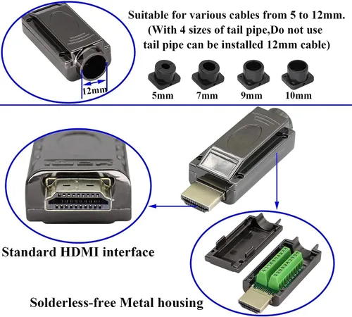 Miniatura 6 de Adaptador de terminal de tornillo HDMI sin soldadura, módulo HDMI macho sin soldadura, caja de conexiones, conector de cable HD, módulo de señal
