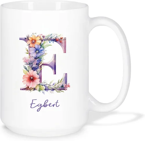Miniatura 22 de Taza de café personalizada de la letra A del alfabeto, Taza de café blanca con nombre personalizado único, Taza inicial de monograma floral