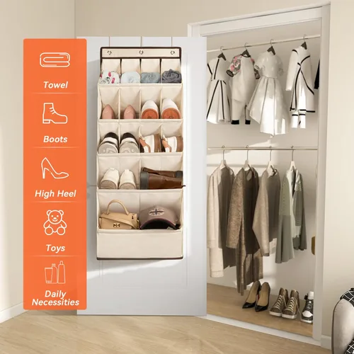 Miniatura 5 de FENTEC 1 paquete de organizadores de zapatos para colgar sobre la puerta, organizador de zapatos colgante con bolsillo profundo grande para zapatos