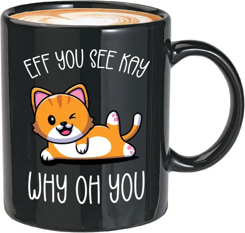 Bubble Hugs Taza de café de yoga de 11 onzas, color negro, Eff You See Kay Why Oh You, meditación, deporte, alivio del estrés, relajación,