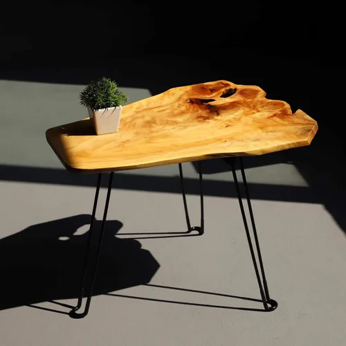 Miniatura 3 de [Colección PJ] Mesa de centro de borde vivo, mesa de centro pequeña, mesa auxiliar plegable y ligera, mesa de centro de madera natural, mesa