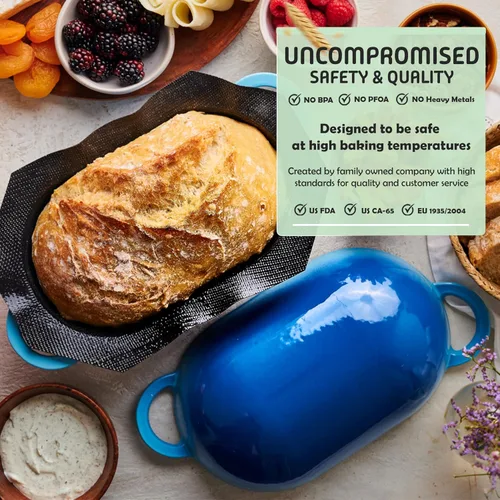 Miniatura 6 de LoafNest: Kit de pan artesanal increíblemente fácil. Horno holandés de hierro fundido [gradiente azul] y forro de silicona antiadherente perforado.