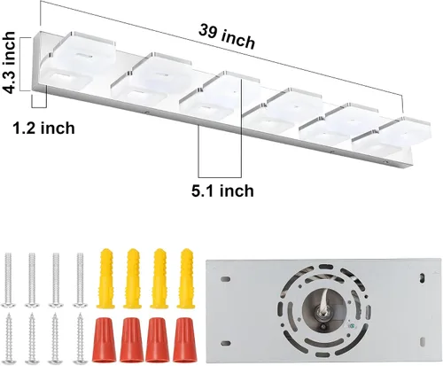 Miniatura 5 de GOODATE Lámparas de baño regulables de 3 colores sobre el espejo, luces LED cromadas, de acero inoxidable acrílico, 6 luces de tocador de baño