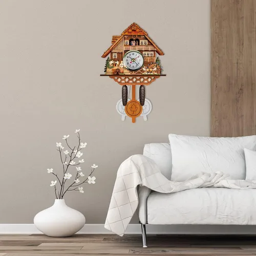 Miniatura 6 de Surakey Reloj de pared de madera, decoración de reloj pequeño, reloj en forma de cuco, péndulo antiguo tradicional con búho y péndulo, reloj