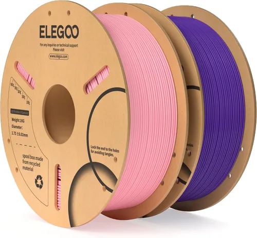 ELEGOO Filamento PLA 1.75mm Rosa y Púrpura 2KG, Filamento para Impresora 3D con Precisión Dimensional +/- 0.02mm, Paquete de 2 Carretes de 1kg en