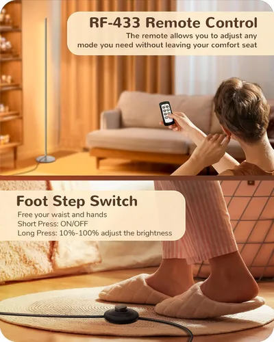 Miniatura 4 de Lámpara de pie EDISHINE, lámparas de pie con control remoto y interruptor de pie para sala de estar, lámpara de pie regulable del 10% al 100% con 7