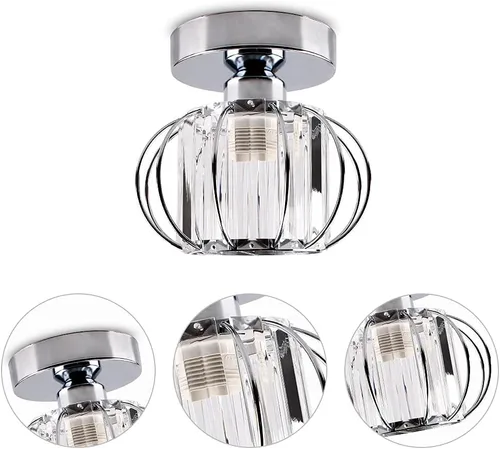 Miniatura 8 de FRIXCHUR Lámpara de araña pequeña semiempotrada, accesorio de lámpara de techo de cristal cromado, accesorio de lámpara de techo de cristal moderna