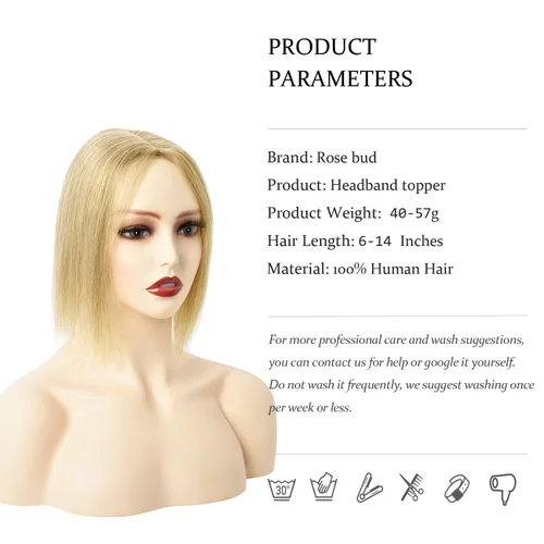Miniatura 5 de Toppers de cabello humano con clip, sin costuras, para mujer, base de encaje para cabello picante, 12 pulgadas, rubio decolorado