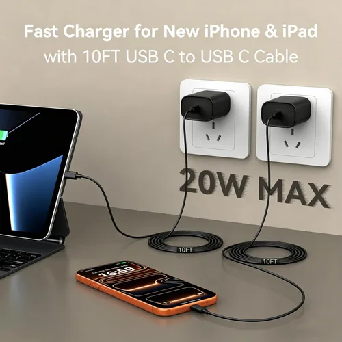 Miniatura 3 de Cargador de teléfono 17 16 15 de carga rápida, cable de carga USB C de 10 pies de largo con bloque de carga rápida de teléfono tipo C de 20 W