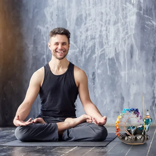 Miniatura 5 de Quemador de Incienso de Reflujo de Cerámica Cascada de Incienso 7 Chakras Árbol de Cristal Soporte de Incienso Namaste Yoga Meditación y Decoración