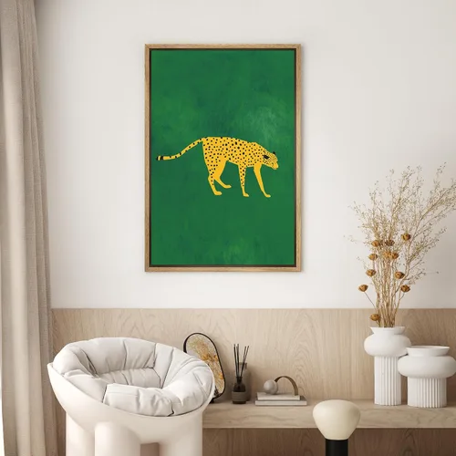 Miniatura 3 de SIGNWIN Lienzo Enmarcado Impresión Arte de Pared Decoración de Habitación Preppy Guepardo Africano Gato Fondo Verde Naturaleza Silvestre Dibujos