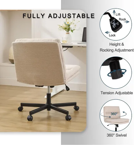 Miniatura 5 de Okeysen Criss Cross Chair with Wheels, Armless Wide Seat Cross Legged Comfy Office Desk Chair, Height Adjustable Swivel Computer Task Chairs for