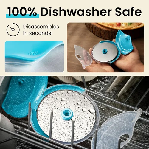 Miniatura 5 de Rueda para cortar pizza con protección para cuchilla Kitchy, rebanador súper afilado y fácil de limpiar, de acero inoxidable, Azul