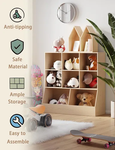 Miniatura 4 de DINZI LVJ Organizador de almacenamiento de juguetes, estantería para niños, gabinete de almacenamiento de juguetes de madera, estantería para niños