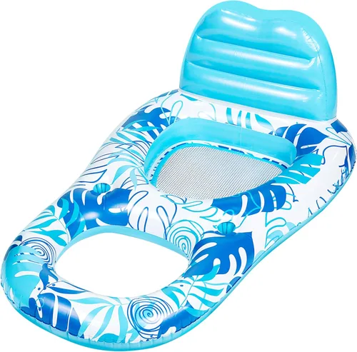 Miniatura 9 de Sloosh Flotadores inflables para piscina, tumbona para adultos, flotador de piscina flotante, silla reclinable flotante con portavasos y reposapiés