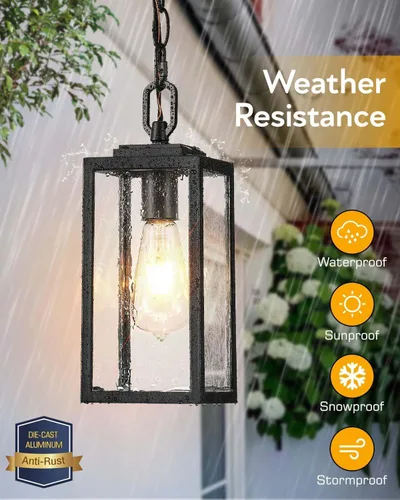 Miniatura 3 de VIANIS Luces colgantes al aire libre, lámparas colgantes exteriores para porche delantero, moderna iluminación exterior negra para patio con vidrio