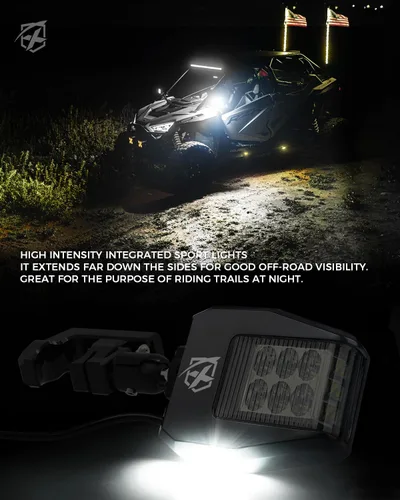 Miniatura 2 de Xprite UTV - Espejos LED de visión lateral de aluminio con luces de charco, se adapta a barra de jaula enrollable de 1.75 a 2 pulgadas para Polaris