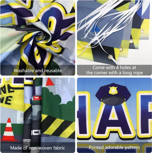 Miniatura 7 de KEFAN Decoraciones de fiesta de cumpleaños de policía, suministros de vajilla para fiestas temáticas de policía, incluyendo telón de fondo de feliz