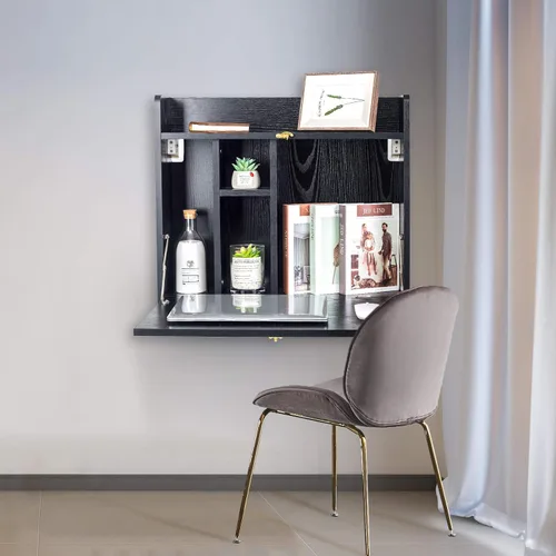 Miniatura 2 de YU YUSING Mesa montada en la pared, multifuncional, plegable, montado en la pared, escritorio para computadora portátil con compartimentos