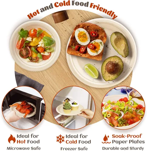 Miniatura 5 de Juego de platos de papel compostable para 50 invitados, juego de platos y utensilios desechables resistentes con platos de 9 y 7 pulgadas