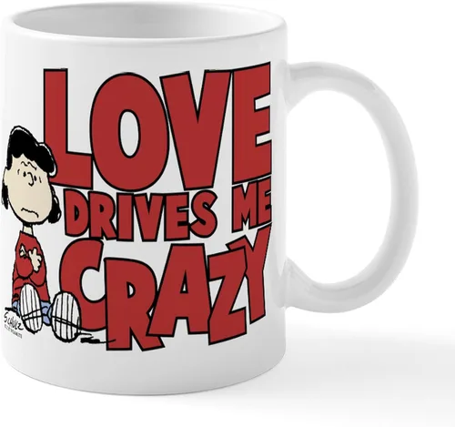 CafePress Peanuts Lucy Love Drives Me Craz - Taza de café de cerámica de 11 oz (11.0 fl oz)