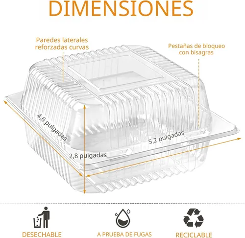 Miniatura 2 de Zezzxu Paquete de 50 Recipientes de Plástico Transparente para Comida para Llevar, Recipientes Cuadrados para Rebanadas de Pastel con Tapas