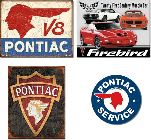 Desperate Enterprises Pontiac - Cartel de hojalata retro – Pontiac V8, Firebird, 1930 Logo & Service Sign, 8x10 o 11x14 pulgadas