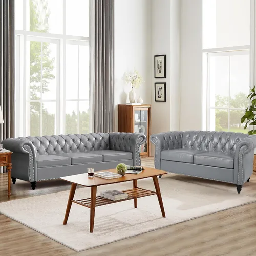 Miniatura 31 de QHITTY Juego de 2 piezas para sala de estar, Sofá Seccional Chesterfield Silla Contemporáneo Tapizado de Terciopelo Loveseat Juego de Sofás
