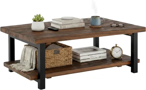 Miniatura 19 de Alaterre Furniture Pomona - Mesa auxiliar de madera maciza de 2 niveles con acabado natural y patas de metal, decoración moderna de granja
