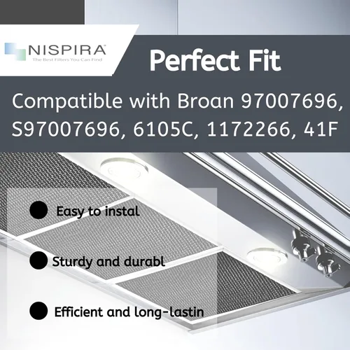 Miniatura 6 de Nispira Filtro de grasa de repuesto para campana extractora con carbón compatible con Broan 97007696, S97007696, 6105C, 1172266, 41F. Un juego de 4