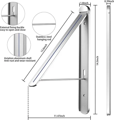 Miniatura 3 de Tendedero plegable para interiores y exteriores, universal, montado en la pared, estante de secado retráctil para ropa para lavandería, organización