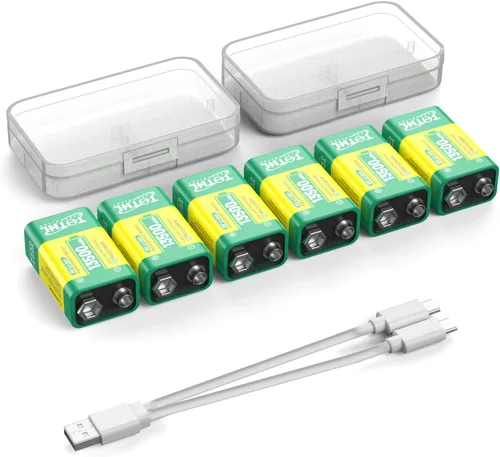 Miniatura 9 de Paquete de 4 baterías de 9 V para detector de humo, baterías de litio recargables por USB de 9 V, baterías de litio de 9 V recargables de larga