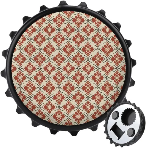 Magnetic Beer Bottle Opener - Vintage Red Pattern Print Portable One Handed Small Magnetic Bottle Opener for Fridge with Bartender and Outdoor,
