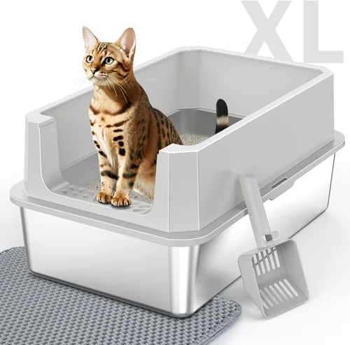 Miniatura 11 de Caja de arena de acero inoxidable, cajas de arena extra grandes para gatos grandes, caja de arena de metal extragrande para gatos con tapa, caja XL