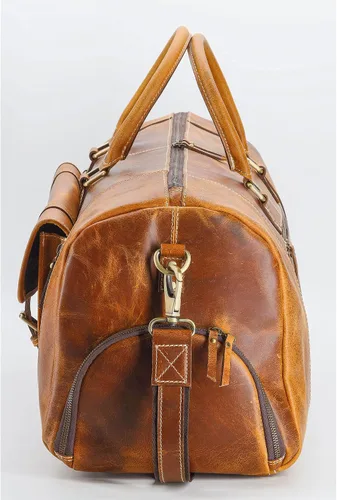 Miniatura 6 de KomalC Bolsas de lona de cuero para hombres y mujeres de grano completo de viaje durante la noche, fin de semana, bolsas de cuero para deportes